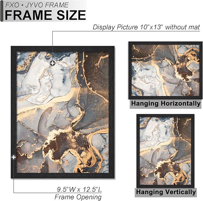 Engineered Wood 10x13 Picture Frame Set of 3, Black Frame for 10 x 13 Inch Picture Poster Photo, Light Weight 10 by 13 Frame with Wood-grain for Wall - 3 Pack/Black/10 x13