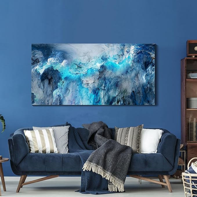 Mofutinpo Blue Wall Art Large Canvas Art | Modern Contemporary Wall Decor for Living Room, Bedroom, and Office | Serene Blue Abstract Masterpiece | Ready-to-Hang Home Decorations Artwork for Walls 24 ×48in