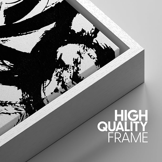 SIGNWIN Framed Wall Art Print Set Grunge Style Black & White Paint Strokes Abstract Shapes Illustrations Modern Art Bohemian Group Dramatic Grey for Living Room, Bedroom, Office - 24"x36"x3 White