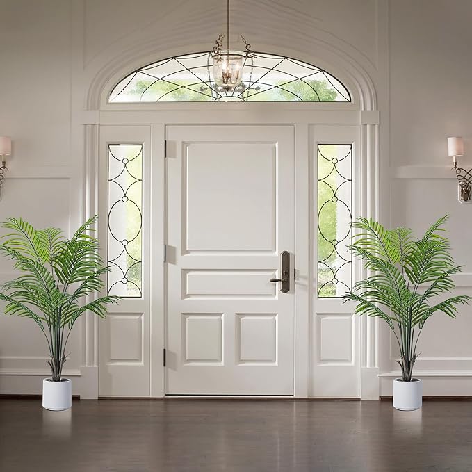 Artificial Areca Palm Tree 5FT Fake Potted Plant Faux Silk Tropical Areca Palm with 15 Trunks & Real Bark Design, Large Aritificial Plant in White Pot for Home Living Room House Warmming Floor Decor