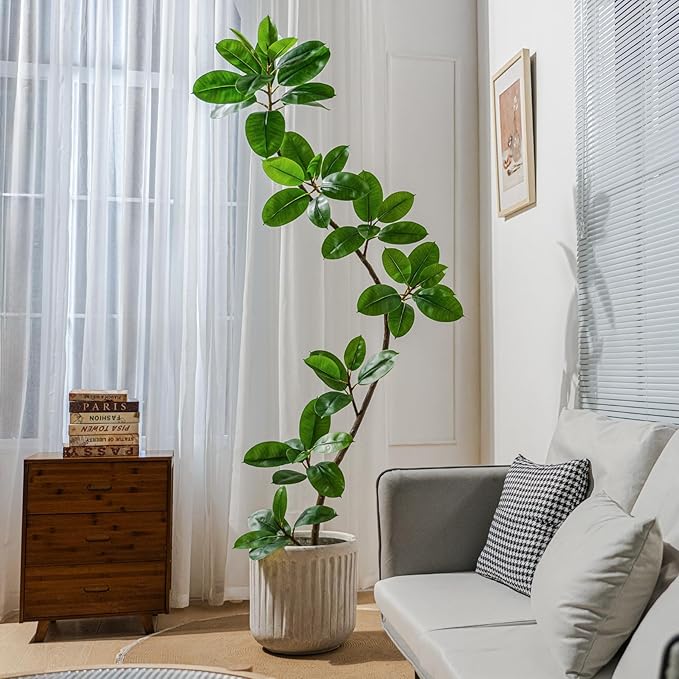 7.2ft Artificial Rubber Tree Faux Plants Indoor Faux Floor Artificial Trees Indoor,Fake Plant Fake Tropical Plants,Large Floor,Real Touch Rubber Tree for Home Decor