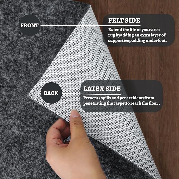 100% Waterproof Rug pad, 5x7 ft Area Rug Non-Slip Rug Pads, 1/4" Thick Carpet Pads for All Floors and finishes, Felt pad for Hardwood Floors, Keep Carpets in Place Soft and Secure