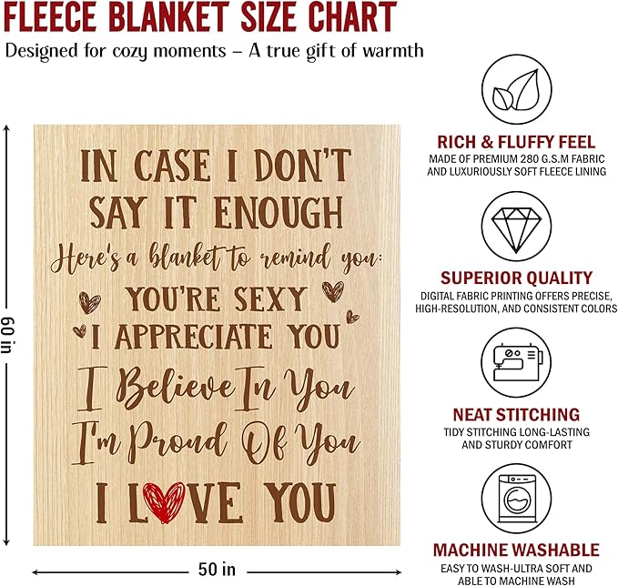 Couple Gifts for Girlfriend Boyfriend - Soft Fleece Throw Blankets 50x60 in - Wedding Anniversary Birthday Gifts for Him Her Husband Wife Women Men, I Love You Blanket