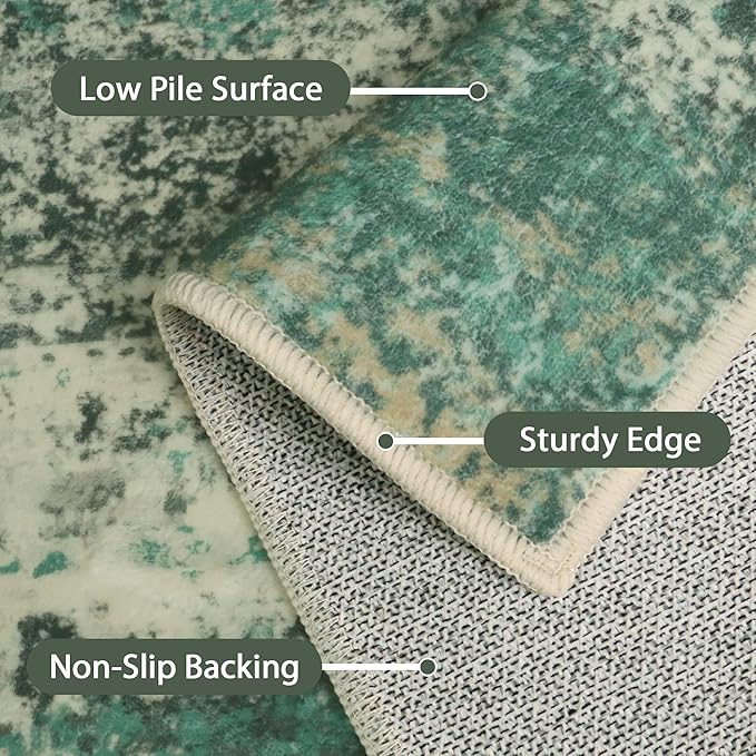 GENIMO Washable Rug-6x9 Area Rugs Lightweight Low Pile Carpet with Rubber Backing, Modern Pet Friendly Decorative Rug for Living Room, Bedroom, Playroom, Sage Green