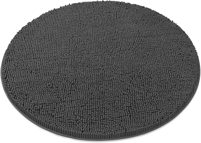 MAYSHINE Round Area Rug Set for Bathroom | Soft Plush Chenille Bath Mat, Water Absorbent Non-Slip Bathroom Rug | Washable Shag Carpet, Bedroom, or Home Décor | 36"x36" (Round) | Charcoal Gray
