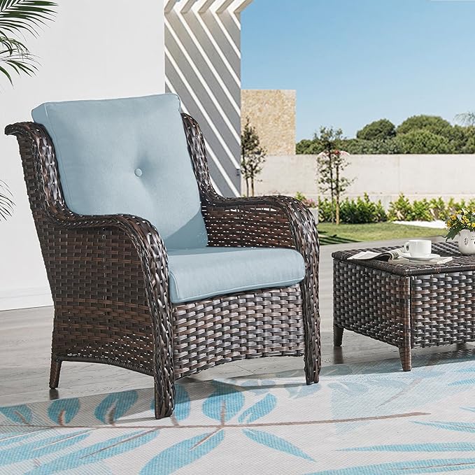 Patio Cushions for Outdoor Furniture - 22×24 Inches High Back and Deep Seating Outdoor Cushion for Patio Chairs Sofa Couch Loveseat Water Resistant(Sky Blue/2 Set/Button)
