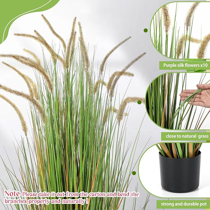 Jexine 2 Pieces Faux Plants Outdoor 4 ft Tall Artificial Grass Plant Potted Artificial Setaria Grass Faux Greenery Floor Plants for Housewarming Gift House Garden Bathroom Lobby Outdoor (Green)