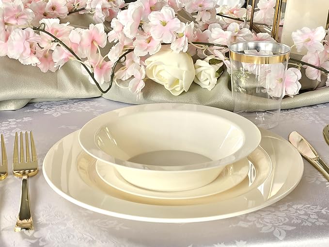 " OCCASIONS " 120 Plates Pack, Heavyweight Disposable Wedding Party Plastic Plates (10.5'' Dinner Plate, Plain Ivory)