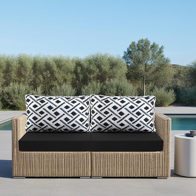 idee-home Outdoor Cushions for Patio Furniture, Outdoor Seat Cushion, Waterproof Hampton Bay Deep Seat Replacement Couch Chair Cushions for Garden Lawn Backyard Deck, 28.5 x 28.5 Black Pattern