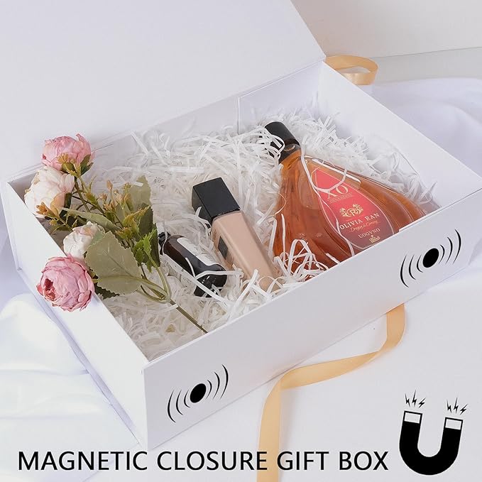 RayofSun White Gift Box,13.8" x 9" x 4.3" Large Groomsmen Proposal Box with Magnetic Closure Lid and Ribbon for Anniversary Wedding Birthday Graduation Festivals (3 Pack)