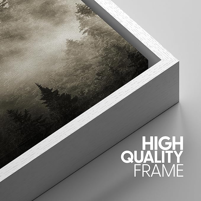 SIGNWIN Framed Canvas Print Wall Art Woodland Nursery Decor Set Duotone Blue Misty Pine Tree Forest Nature Modern Art Rustic Landscape Colorful for Living Room, Bedroom, Office - 24"x36"x3 White