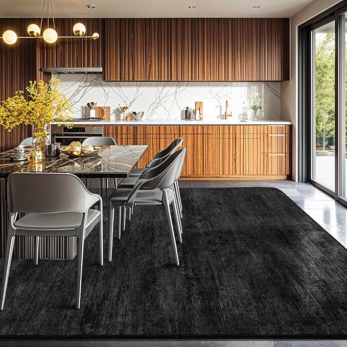 Washable Rug 6x9 Area Rugs for Living Room - Stain Resistant Non-Slip Backing Boho Rug for Bedroom,Durable & Ultra-Thin Vintage Large Area Rug(6x9,Black)