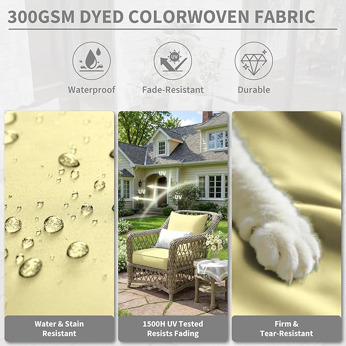 Premium Outdoor Seat Cushion Chair Cushions for Patio Furniture 19 L X 19 W X 4 H Waterproof & Fade Resistant Deep Seat and Backrest Cushion Set with Removable Covers for Chair, Sofa