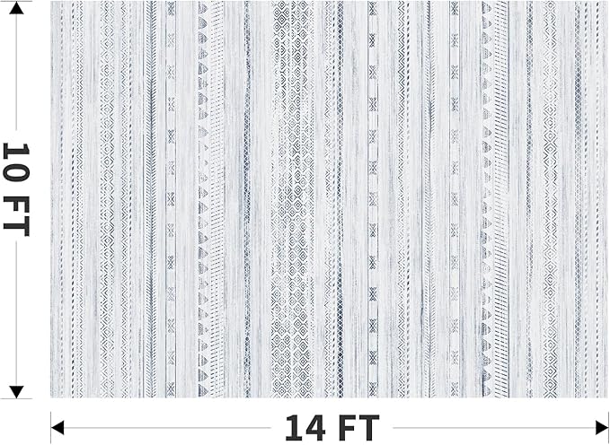 10x14 Area Rugs for Living Room Machine Washable Rug Distressed Indoor Carpet Neutral Moroccan Boho Rug Ultra Soft Area Rug for Bedroom Dining Room Playroom Office, Blue