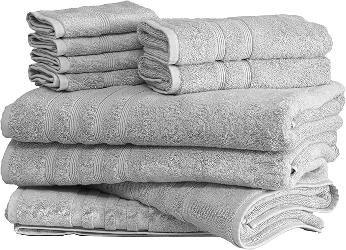 Mosobam Luxury Turkish 10pc XL Deluxe Bath Bundle Body Hand Face Towel and Mat Light Grey (Gray) 700 GSM & 1000 GSM Bamboo Viscose & Aegean Turkish Combed Cotton