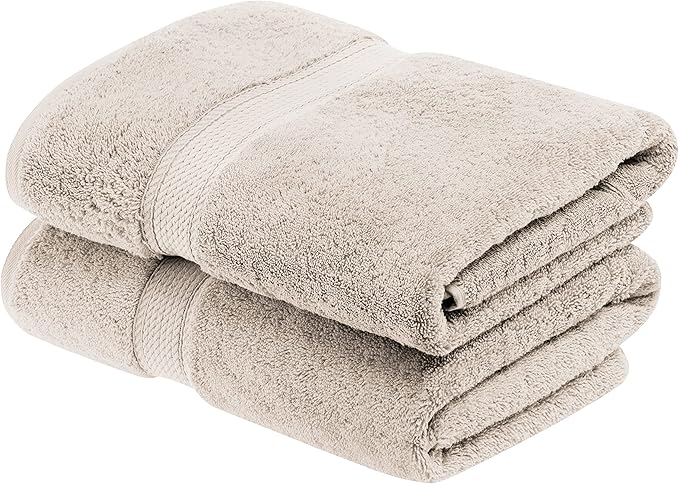 BLUENILEMILLS Solid Egyptian Cotton Bath Towel Set, 30" x 55", Stone, 2-Pieces
