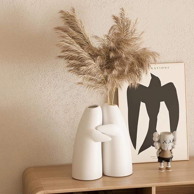 Hugging Flower Vases for Bouquet, 2 Pack White Ceramic Vases for for Centerpieces Home Decor Accents Terracotta Vase for Table Entryway Bookshelf Living Room