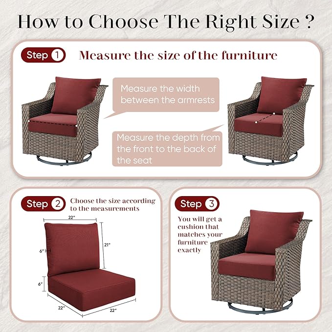 Luxury Outdoor Seat Cushion Set-22 x 22 x 6 Inch Outdoor Chair Cushions with Water Resistant & Removable Cover Outdoor Cushions for Patio Furniture Chair Sofa Couch-Beige