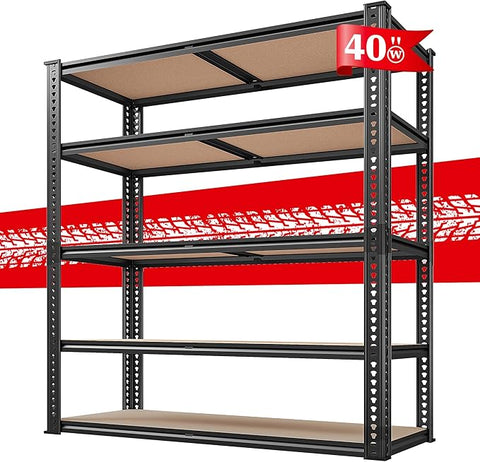 REIBII 40" W Garage Shelving 2500LBS Storage Shelves 72" H Metal Shelving 5 Tier Metal Shelves Adjustable Pantry Shelf for Garage Closet Kitchen Basement 40" W x 19.7''D x 72''H
