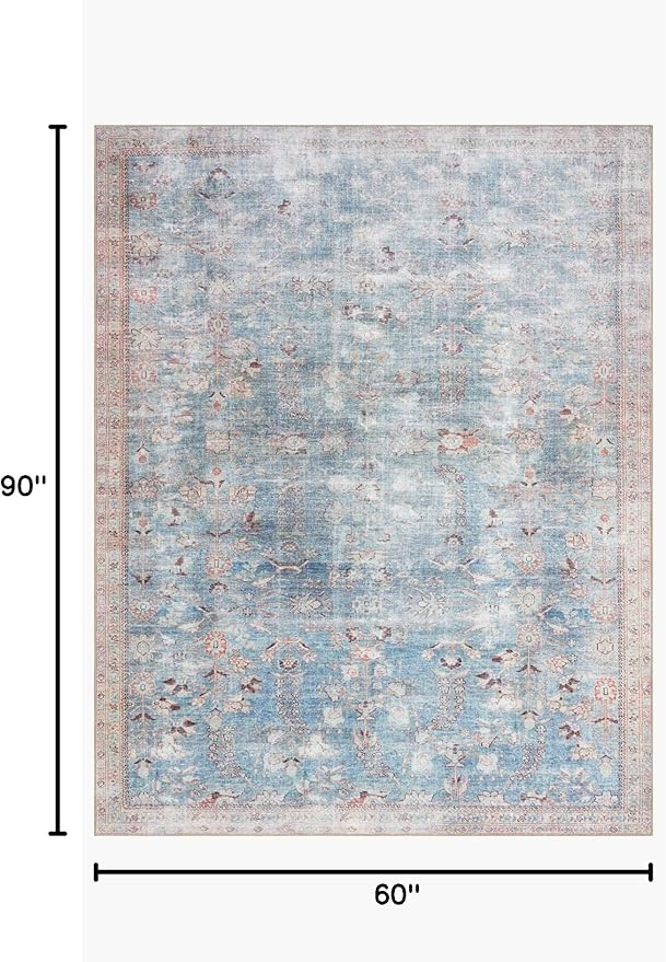 Loloi Wynter Collection WYN-06 Teal/Multi 5'-0" x 7'-6" Area Rug, .13" Thick, Area Rug, Soft, Durable, Printed, Vintage Inspired, Low Pile, Non-Shedding, Easy Clean, Living Room Rug
