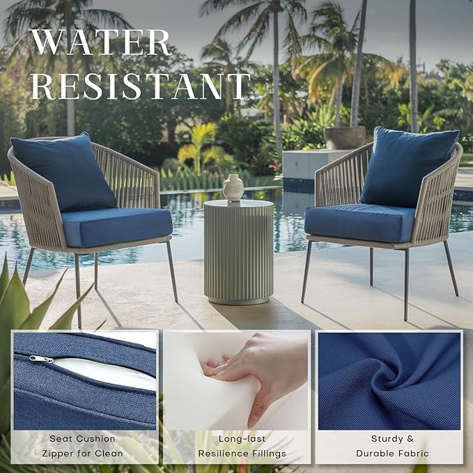 Patio Cushions for Outdoor Furniture - 24×24 Inches High Back and Deep Seating Outdoor Cushion for Patio Chairs Sofa Couch Loveseat Water Resistant(Blue/1 Set/No Button)