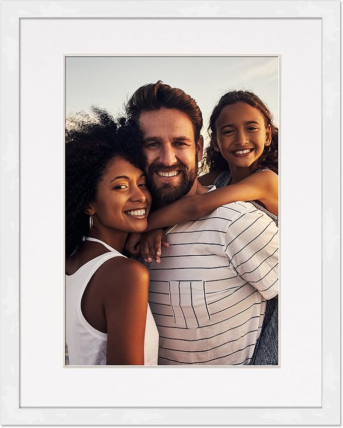 11x14 Frame with Mat - White 13x16 Frame Wood Made to Display Print or Poster Measuring 11 x 14 Inches with White Photo Mat