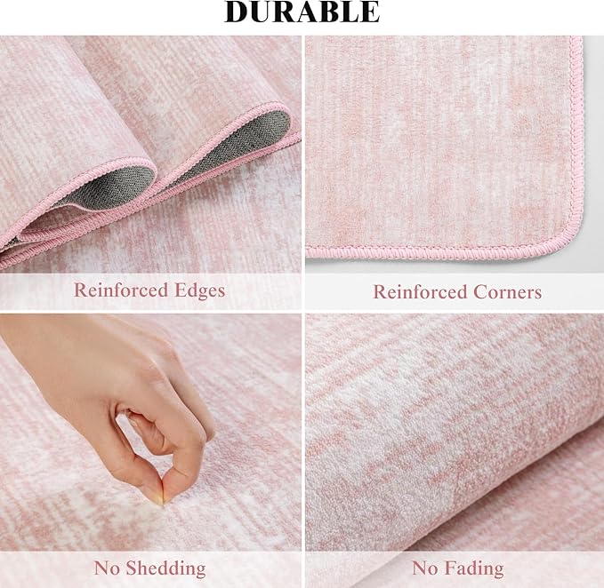 Washable Rug 10x14 Area Rugs for Living Room - Stain Resistant Non-Slip Backing Boho Rug for Bedroom,Durable & Ultra-Thin Vintage Large Area Rug(10x14,Pink)