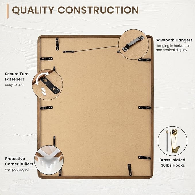 11x14 Picture Frame, Solid Walnut Wood Frame with Real Glass, Hard Wood 11 by 14 Photo Frame for Wall & Tabletop Display, 11x14 Picture Frame Matted to 8x10, Natural Walnut Color