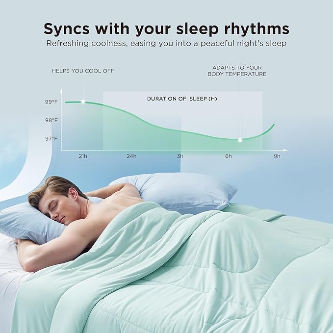 Bedsure Cooling Comforter Queen Size - Cooling Blankets for Hot Sleepers, Lightweight Comforter for Summer with Dual-Sided Cool Tech, Soft Breathable Cold Blanket for Sleeping, Green, 88x88 Inches