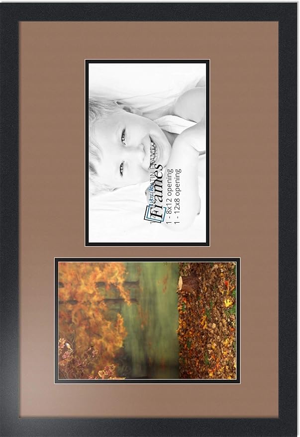 ArtToFrames Collage Photo Frame Double Mat with 2 - 8x12 Openings and Satin Black Frame