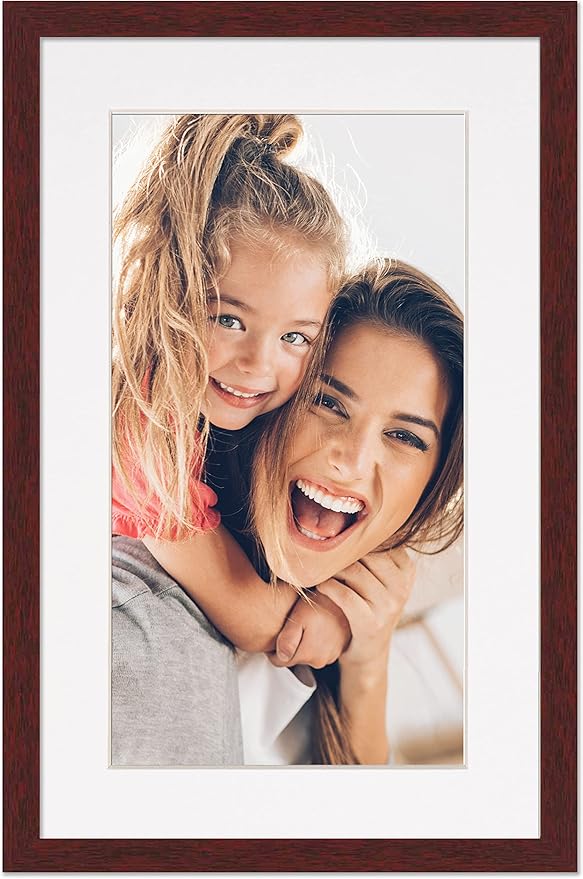 12x17 Frame with Mat - Brown 14x19 Frame Wood Made to Display Print or Poster Measuring 12 x 17 Inches with White Photo Mat