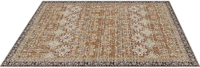 VEVOR 7.5 x 9.5 ft Area Rug Large Washable Rug Non-Slip and Tear-Resistant Soft Carpet Pet & Child Friendly Vintage Area Rugs Indoor Mat for Bedroom Living Room Office Entryway Brown Green
