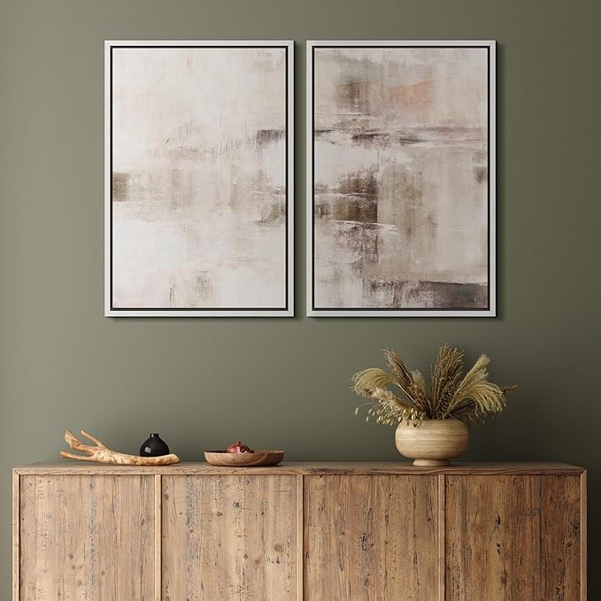 MUDECOR Framed Canvas Print Wall Art Set Abstract Lake and Mountain Serene Landscape Illustrations Modern Art Decorative Bohemian Calm/Zen for Living Room, Bedroom, Office - 24"x36"x2 White