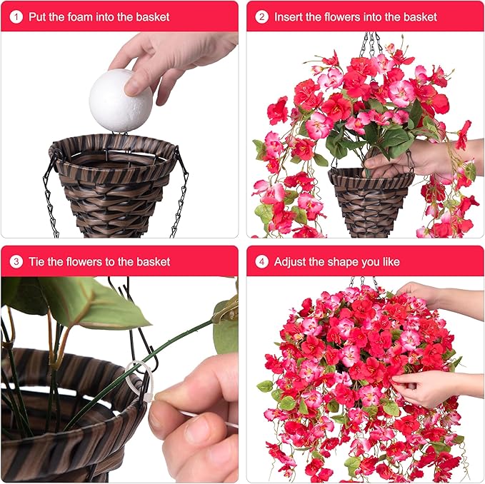 Ivydale Artificial Faux Hanging Flowers Plant Baskets for Outdoors Decoration, Fake Hibiscus UV Resistance Realistic Silk Flower for Outside Home Patio Porch Balcony Garden Wedding, Mix