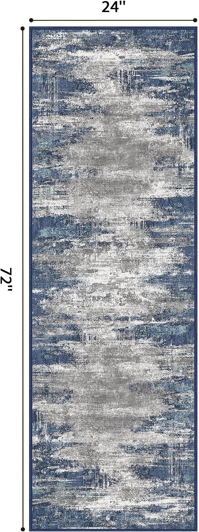 GENIMO Runners for Hallways，2x6 Washable Runner Rug Non-Slip, Long Runner Rugs with Rubber Backing, Low Pile Lightweight Rugs for Kitchen, Bedroom, Bathroom, Entryway, Blue/Ivory