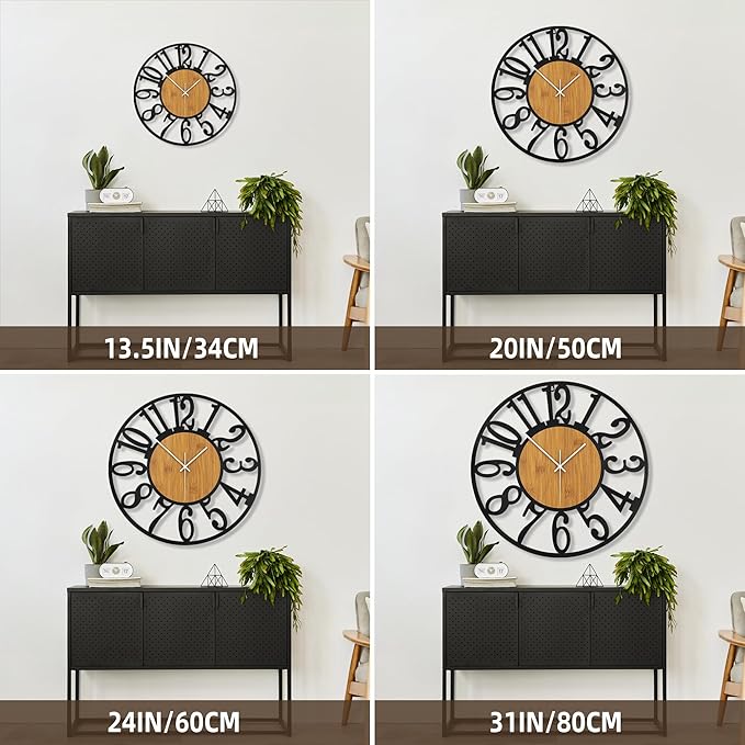 Large Wall Clock for Living Room Decor, 20 Inch Non Ticking Silent, Battery Operated Modern Vintage Oversized Wall Clock for Bedroom Kitchen