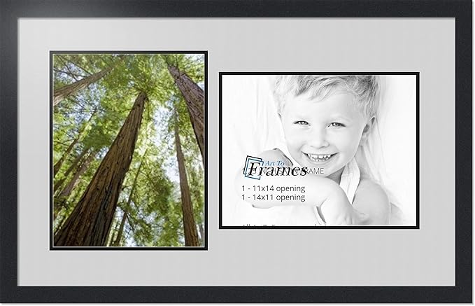 ArtToFrames Collage Photo Frame Double Mat with 2 - 11x14 Openings and Satin Black Frame