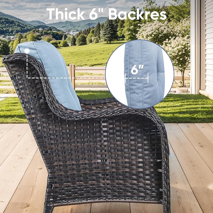 Outdoor Chair Cushions 3 Packs - Outside High Back Thick Water-Resistant Cushion 22x24 with Zipper Cover for Patio Glider Rocking Chairs Loveseat Couch – Baby Blue/Buckle
