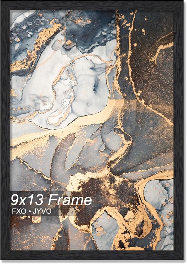 Engineered Wood 9x13 Picture Frame, Black Frame for 9 x 13 Inch Picture Poster Photo, Light Weight 9 by 13 Frame with Wood-grain for Wall - 1 Pack/Black/9"x13"