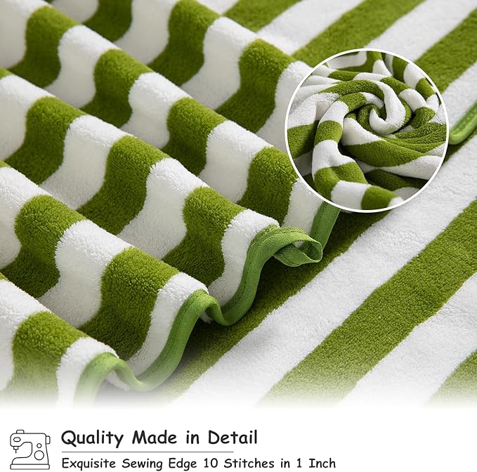 18 Pcs Green Cabana Stripe Family Towels Set with Hanging Loop-6 Bath Sheets,6 Hand Towels,6 Washcloths Ultra Soft Bathroom Towel Highly Absorbent Quick Dry Shower Towel for Beach Chair,Spa,Gym,Hotel