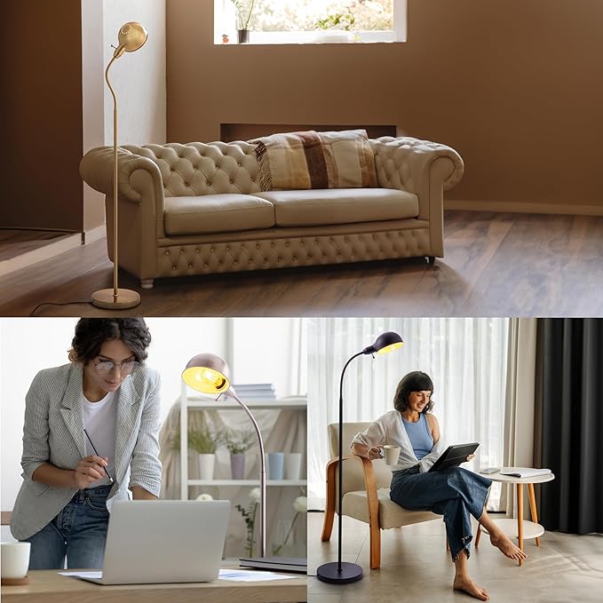 O'Bright Nova - Adjustable Floor Lamp with Flexible Gooseneck and Rotatable Shade, E26 Socket, 10-Inch Base - Ideal for Reading, Bedside, Living Room, Brushed Nickel