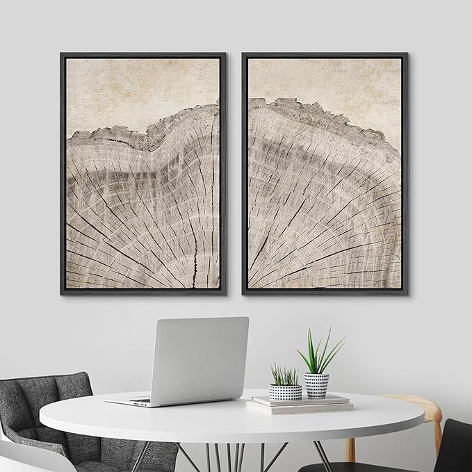 MUDECOR Framed Canvas Print Wall Art Oak Wood Tree Rings Nature Illustration Modern Art Decorative Multicolor Geometric Minimal for Bedroom - 24"x36"x2 Black