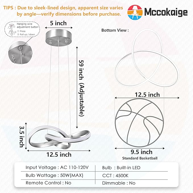 Modern LED Pendant Light Fixture Contemporary Round Ring Chandelier Nickel with 4500K and 59in Height Adjustable Hanging Lamp for Kitchen Island Hallway Foyer Closet Corridor
