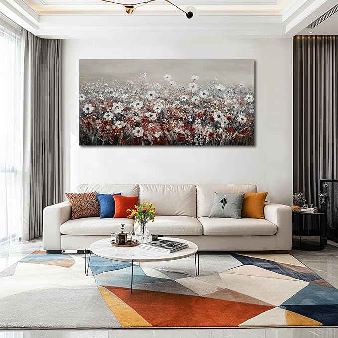 NBAODAN Wildflowers Wall Decor Bedroom White Floral Artwork Landscape Wall Pictures for Home 29"x 58" Large Canvas Wall Art for Living Room Ready to Hang