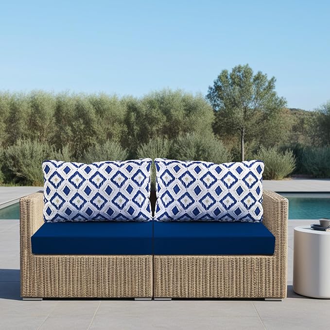 idee-home Outdoor Cushions for Patio Furniture, Outdoor Seat Cushion, Waterproof Hampton Bay Deep Seat Replacement Couch Chair Cushions for Garden Lawn Backyard Deck, 28.5 x 28.5 Navy Blue Pattern