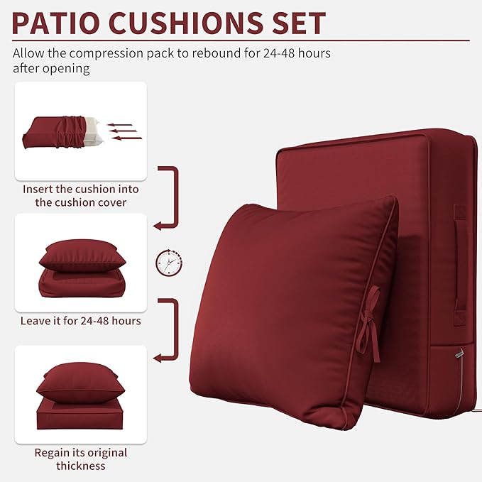 Premium Outdoor Seat Cushion Chair Cushions for Patio Furniture 24 L X 24 W X 5 H Waterproof & Fade Resistant Deep Seat and Backrest Cushion Set with Removable Covers for Chair, Sofa