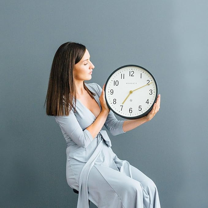 NEWGATE® Master Edwards Wall Clock | Mid Century Style Clock | 12 inch | Deep Metal case in matt Dark Grey | Modern Retro Design for Kitchen, Living Room or Office