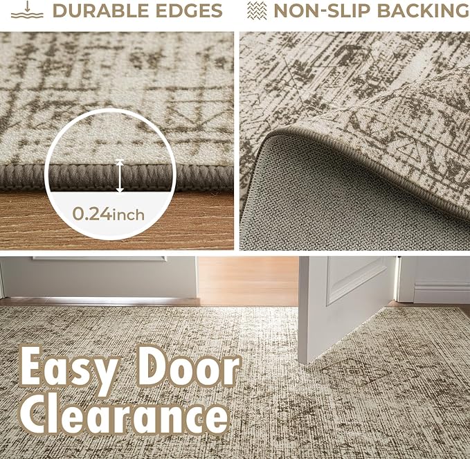 MIULEE 5x7 Vintage Living Room Rug Washable Area Rugs Low Pile Floor Mat for Bedroom Dining Room Non-Slip Stain Resistant Soft Indoor Carpet for Home Decor, Brown