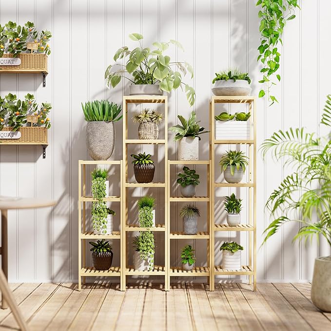 SMIBUY Bathroom Storage Shelf, 5-Tier Bamboo Rack Organizer, Multifunctional Shelving Unit for Living Room Bedroom Kitchen (Natural)