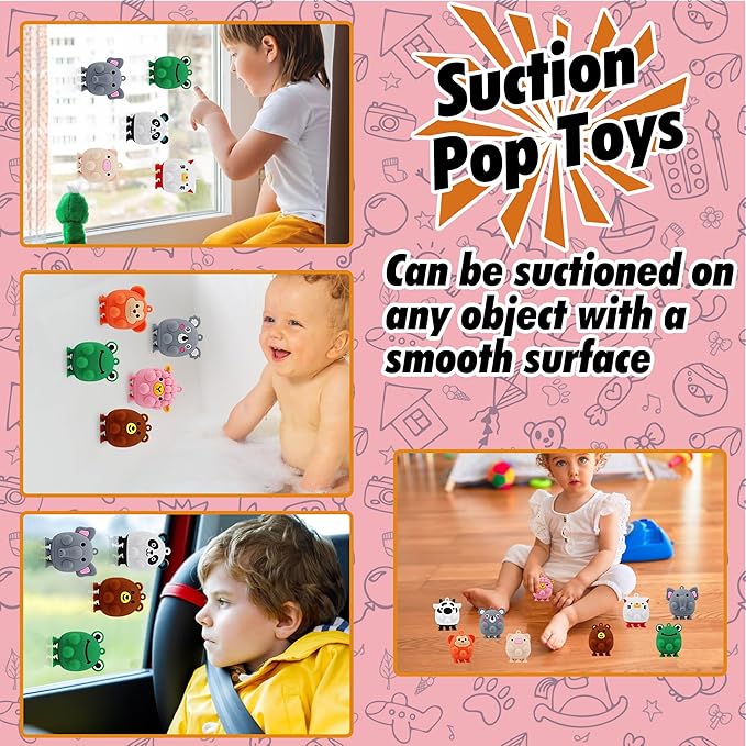 12 PCS Party Favors for Kids,3D Animal Pop Toys,Goodie Bags Stuffers for Kids,Pinata Stuffers Carnival Prizes,Fidget Toys Bulk,Prize for Classroom,Suction Toys for Toddlers